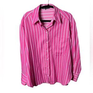 Zara hot pink OVERSIZED STRIPED SHIRT button down  size small